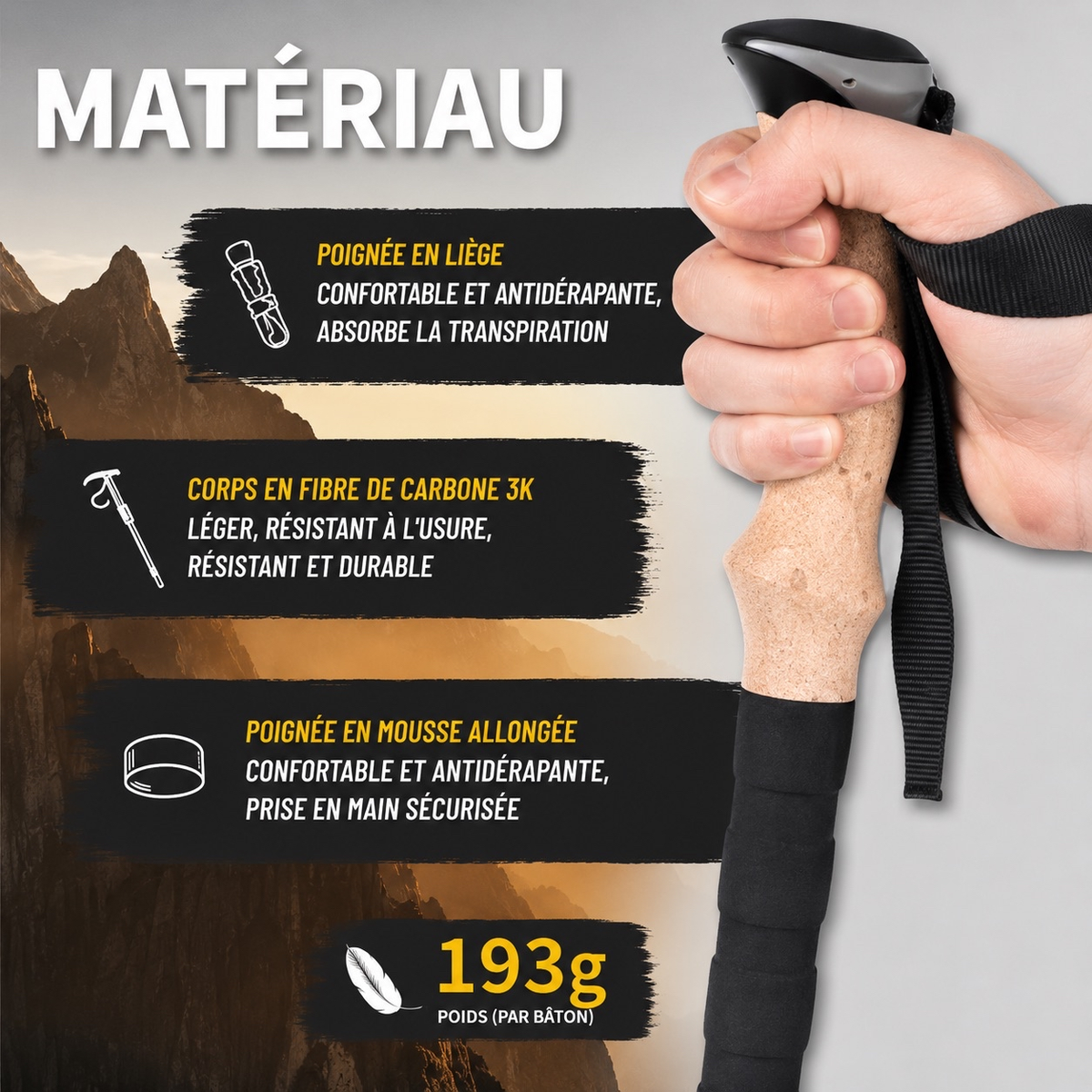 TRACE Traverse Carbon — Bâtons de randonnée en fibre de carbone
